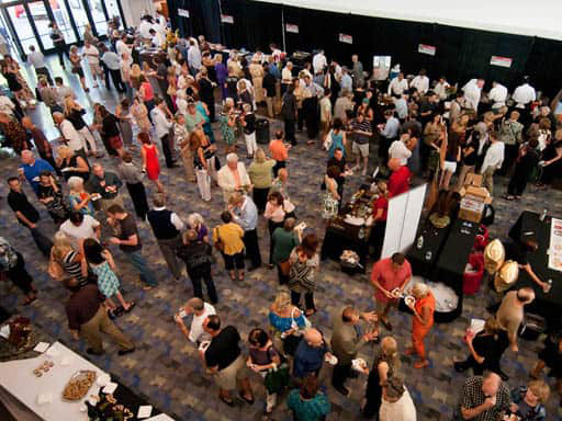 overhead view of people at an indoor event